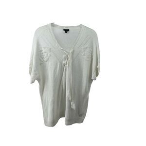 Torrid White Short Sleeve Laced V Neck Knit Top Size 2 2X Pointelle Linen Blend